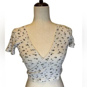 Brandy Melville Cream Floral Wrap Top